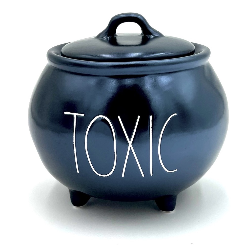 BRAND NEW Rae Dunn Black and White TOXIC Cauldron with Lid